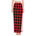 Red And Black Buffalo Check Print High Slit Maxi Skirt