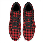 Red And Black Buffalo Check Print High Top Leather Sneakers