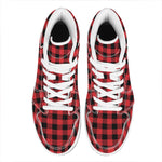 Red And Black Buffalo Check Print High Top Leather Sneakers