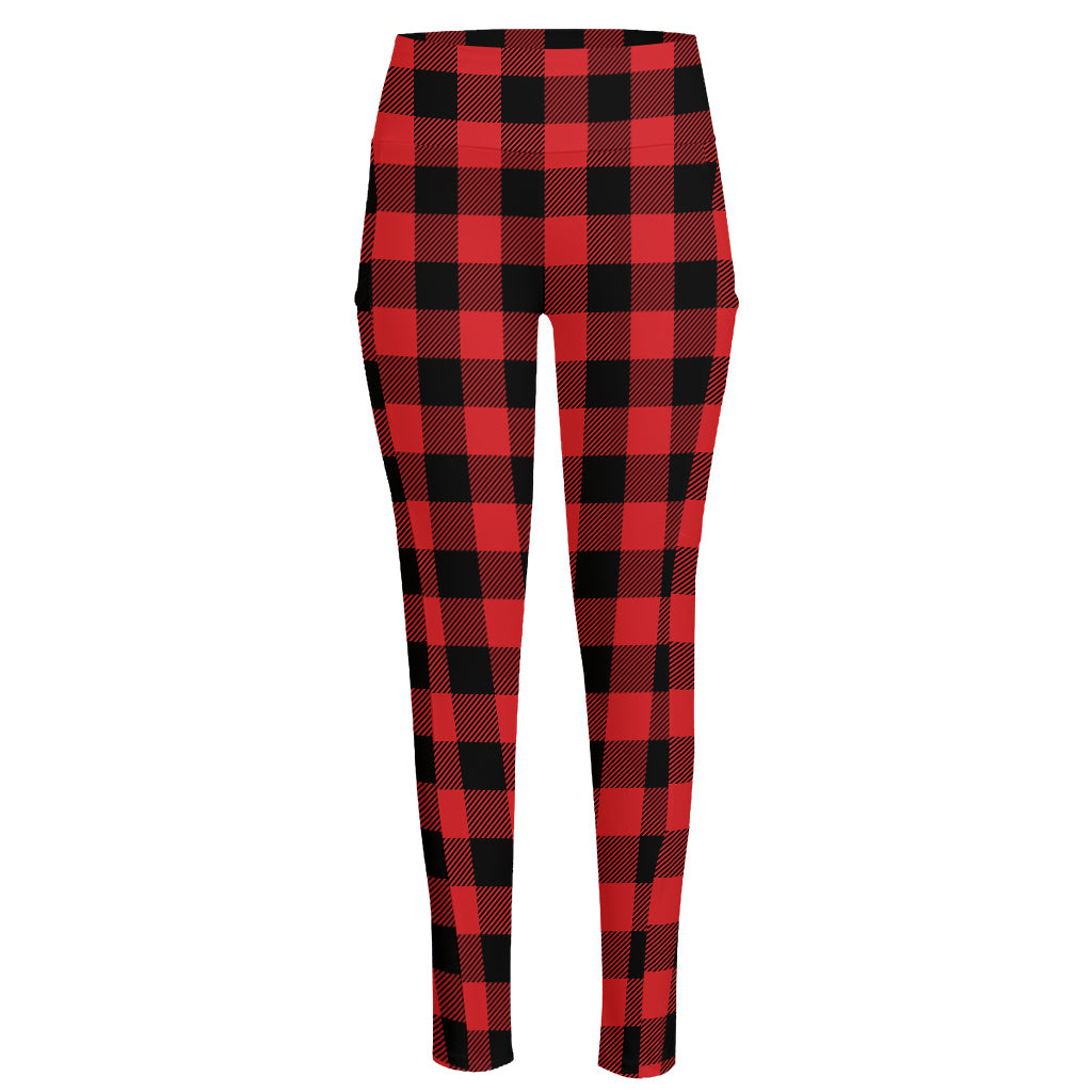Red And Black Buffalo Check Print High-Waisted Pocket Leggings