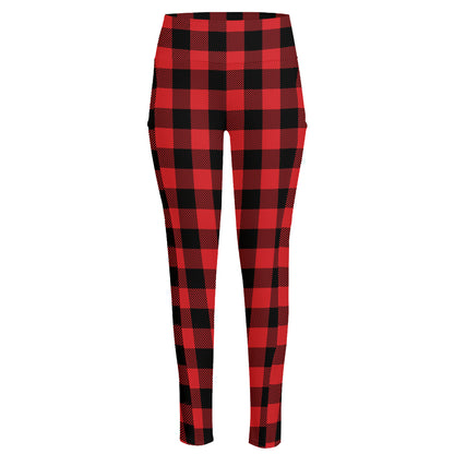 Red And Black Buffalo Check Print High-Waisted Pocket Leggings