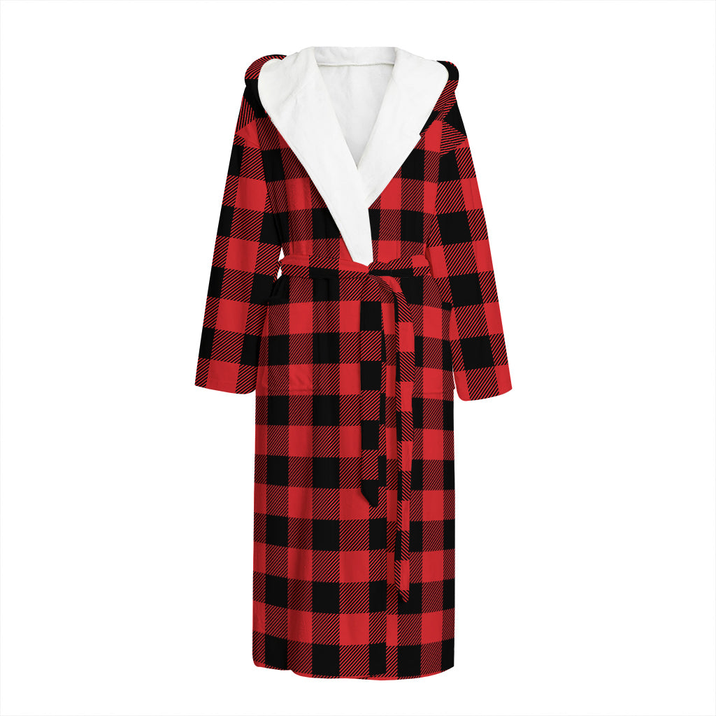 Red And Black Buffalo Check Print Hooded Bathrobe