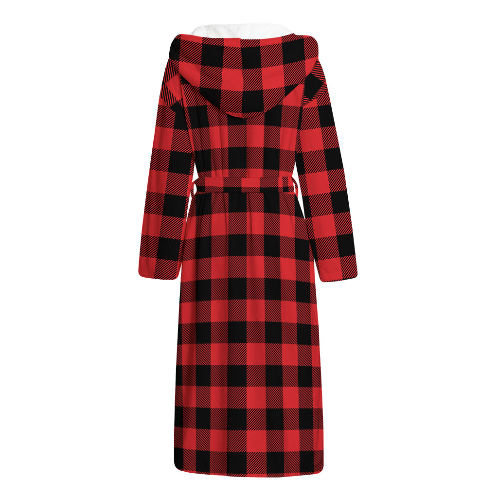 Red And Black Buffalo Check Print Hooded Bathrobe