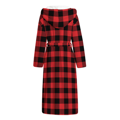 Red And Black Buffalo Check Print Hooded Bathrobe