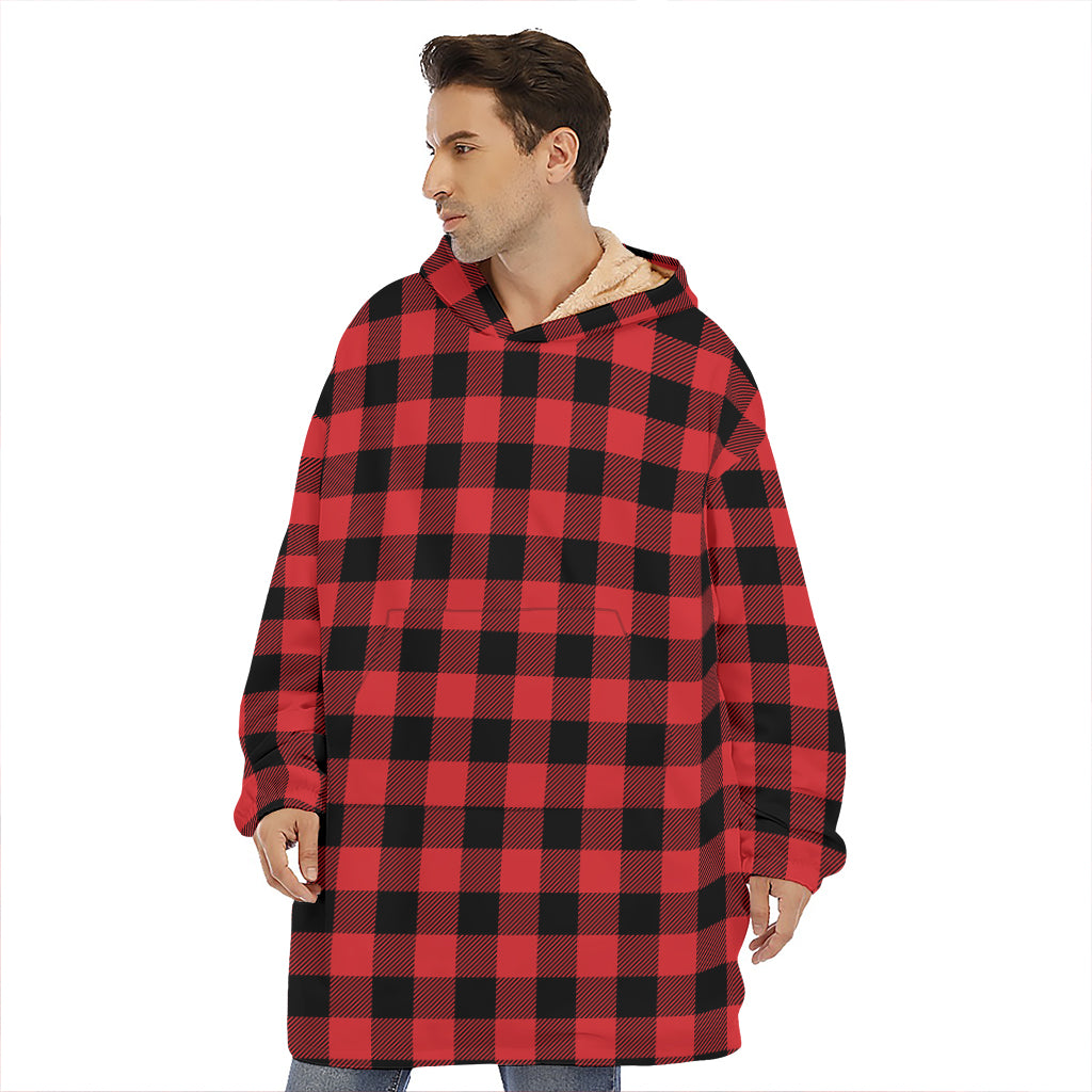 Red And Black Buffalo Check Print Hoodie Blanket