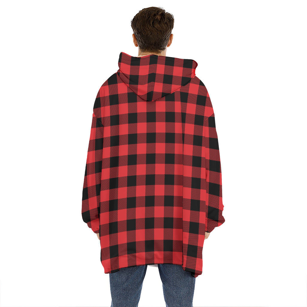 Red And Black Buffalo Check Print Hoodie Blanket