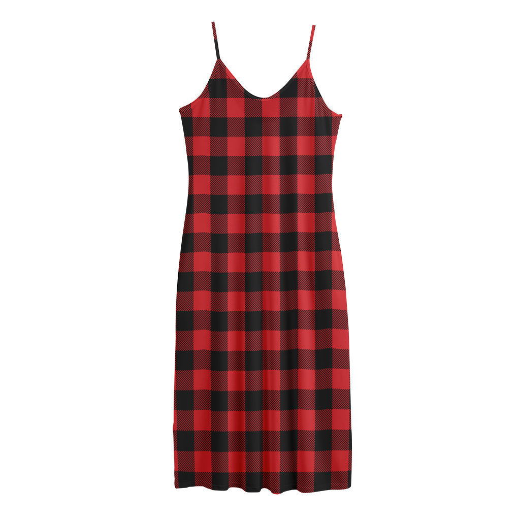 Red And Black Buffalo Check Print Jersey Midi Cami Dress