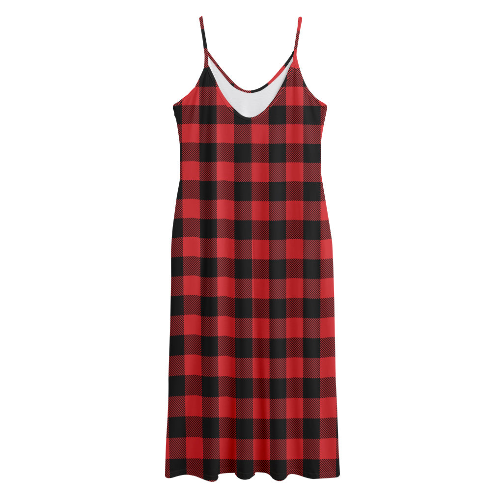 Red And Black Buffalo Check Print Jersey Midi Cami Dress