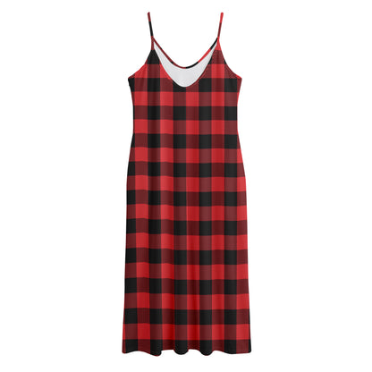 Red And Black Buffalo Check Print Jersey Midi Cami Dress