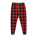 Red And Black Buffalo Check Print Jogger Pants