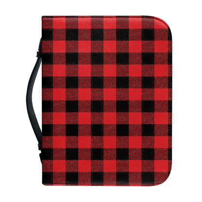 Red And Black Buffalo Check Print Leather Bible Cover