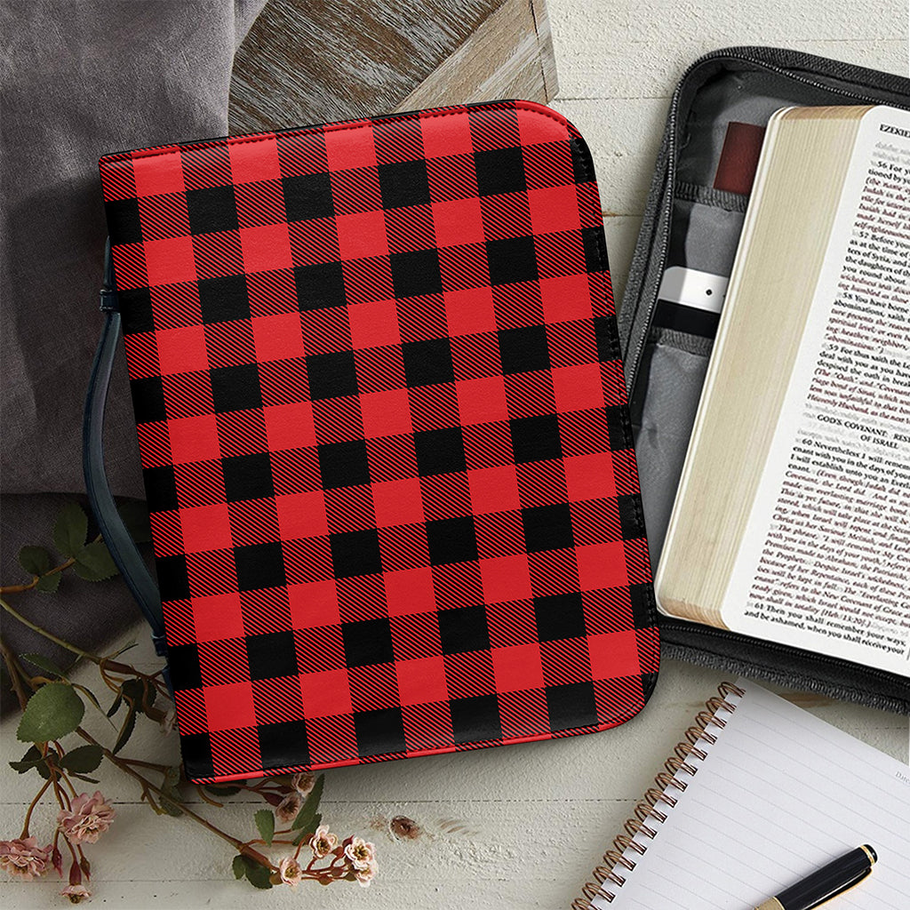 Red And Black Buffalo Check Print Leather Bible Cover