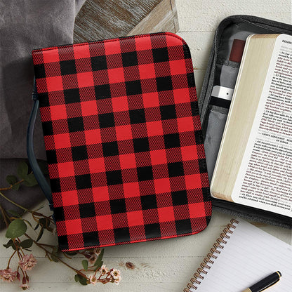 Red And Black Buffalo Check Print Leather Bible Cover