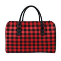 Red And Black Buffalo Check Print Leather Duffel Bag