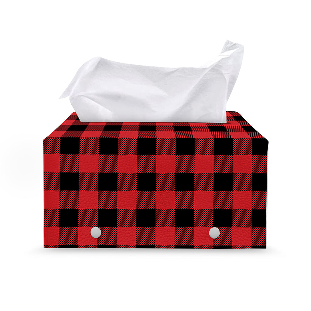 Red And Black Buffalo Check Print Leather Tissue Box Cover