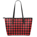 Red And Black Buffalo Check Print Leather Tote Bag With Zipper