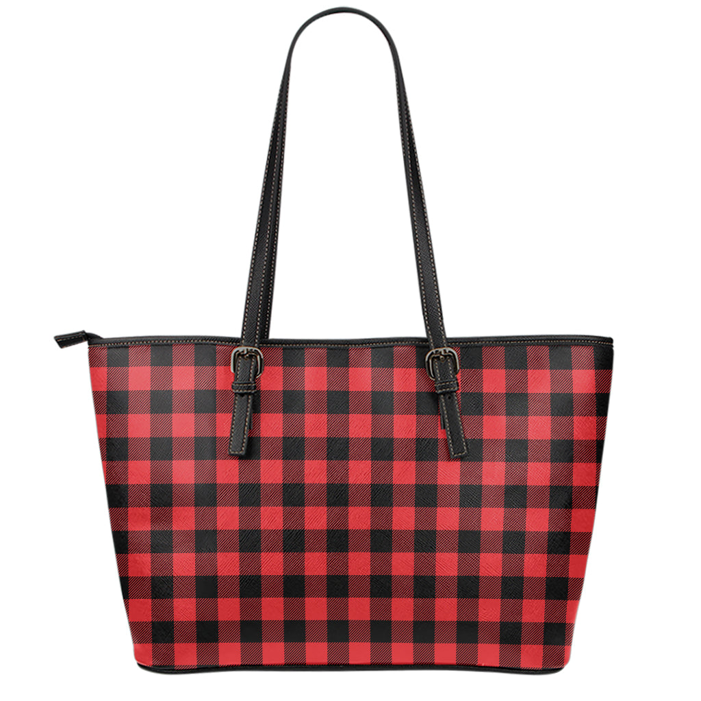 Red And Black Buffalo Check Print Leather Tote Bag