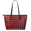 Red And Black Buffalo Check Print Leather Tote Bag