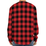 Red And Black Buffalo Check Print Long Sleeve Baseball Jersey