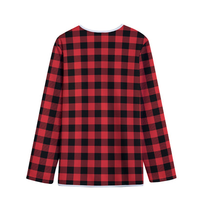 Red And Black Buffalo Check Print Long Sleeve Short Coat