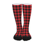 Red And Black Buffalo Check Print Long Socks