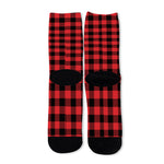Red And Black Buffalo Check Print Long Socks