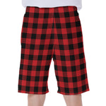 Red And Black Buffalo Check Print Men's Beach Shorts