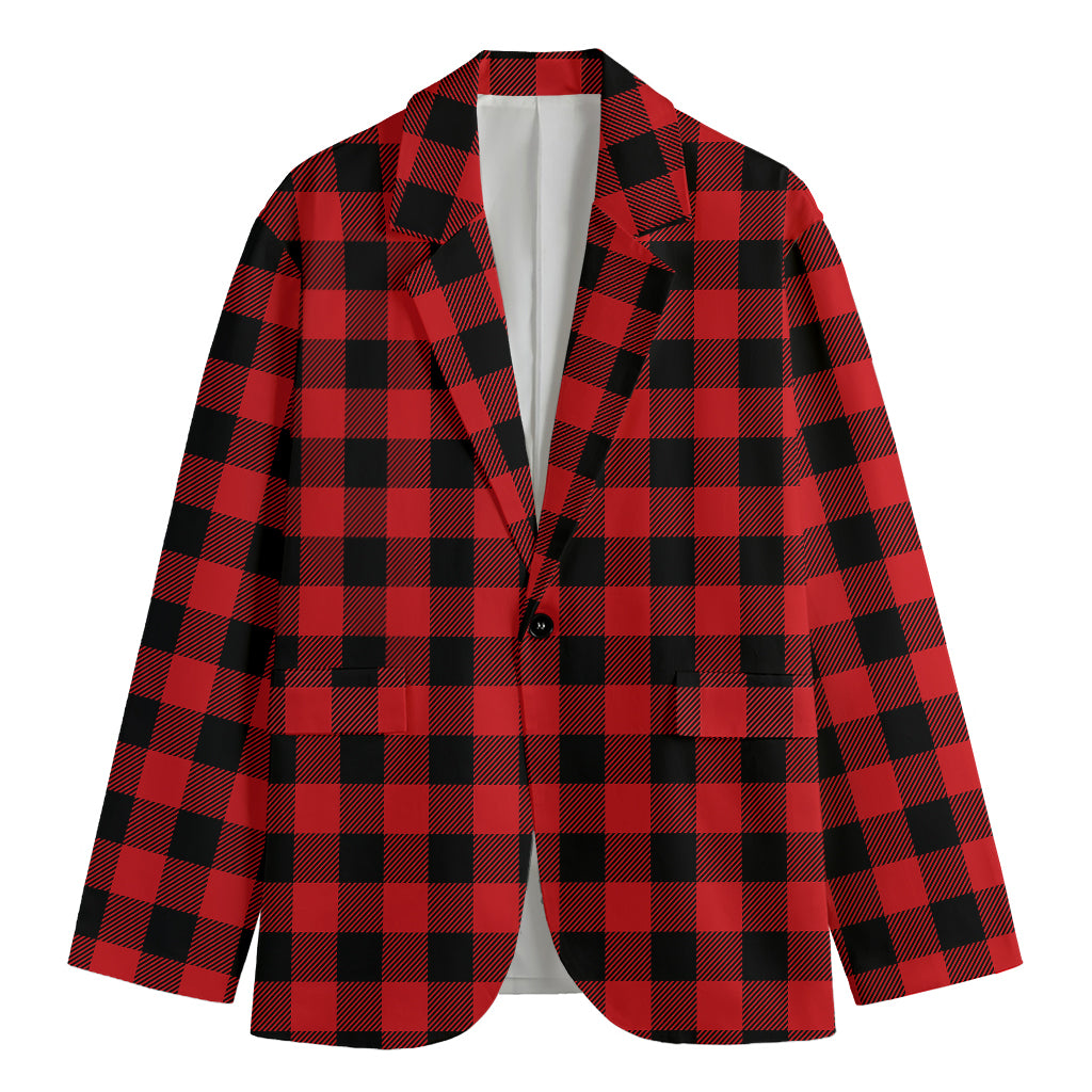 Red And Black Buffalo Check Print Men's Blazer