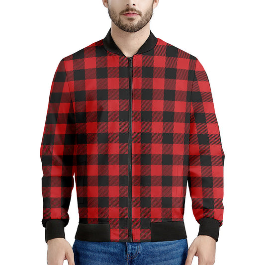 Red And Black Buffalo Check Print Men's Bomber Jacket