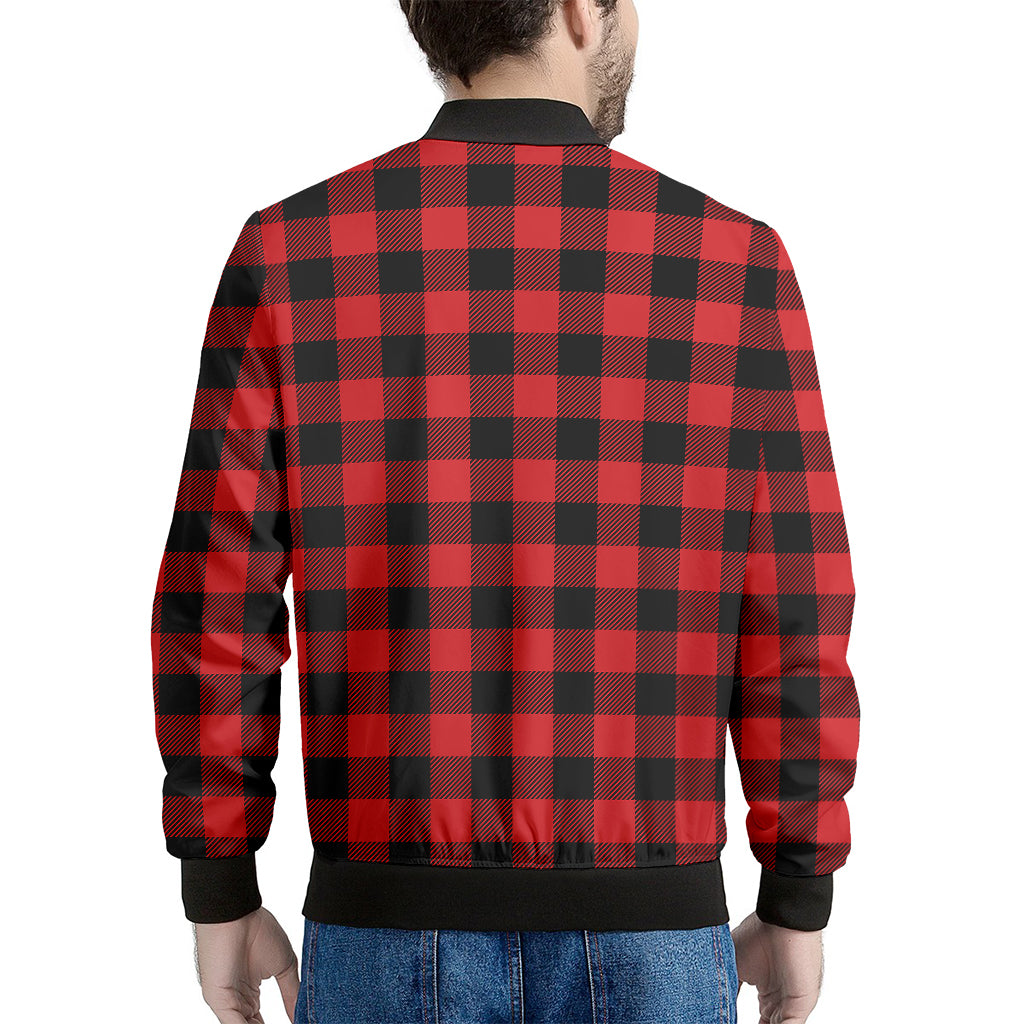 Red And Black Buffalo Check Print Men's Bomber Jacket