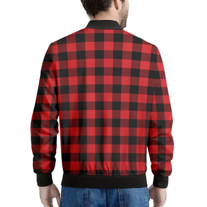 Red And Black Buffalo Check Print Men's Bomber Jacket
