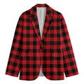 Red And Black Buffalo Check Print Men's Cotton Blazer