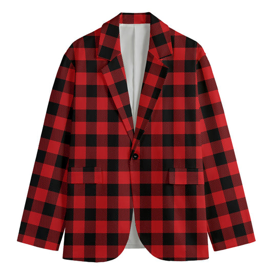Red And Black Buffalo Check Print Men's Cotton Blazer