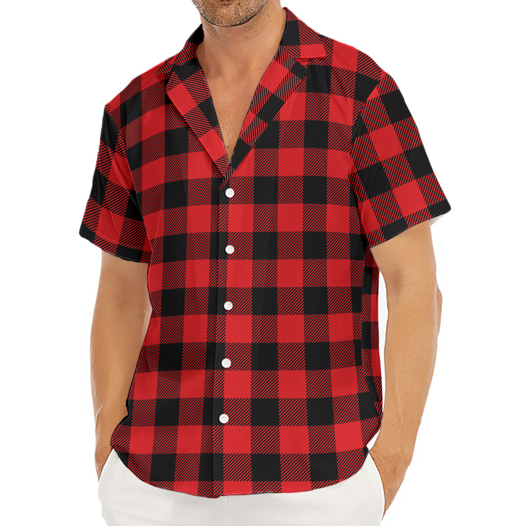 Red And Black Buffalo Check Print Men's Deep V-Neck Shirt