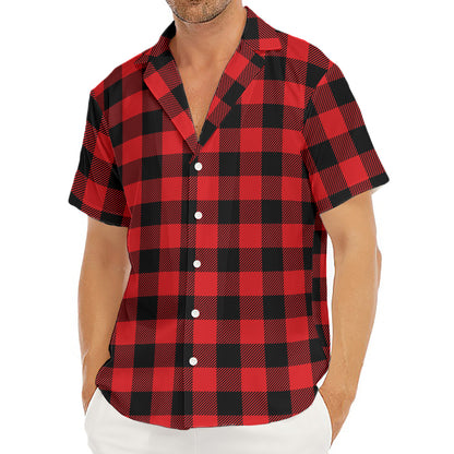 Red And Black Buffalo Check Print Men's Deep V-Neck Shirt