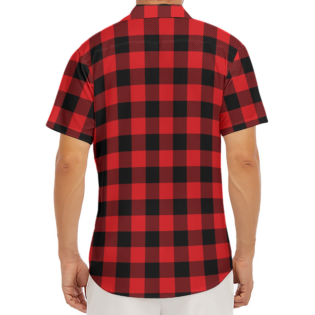 Red And Black Buffalo Check Print Men's Deep V-Neck Shirt