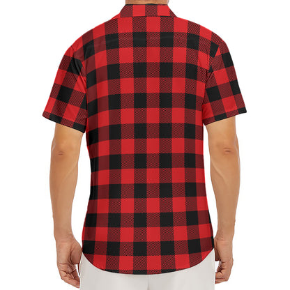 Red And Black Buffalo Check Print Men's Deep V-Neck Shirt