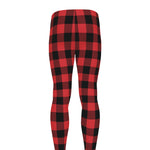 Red And Black Buffalo Check Print Men's leggings