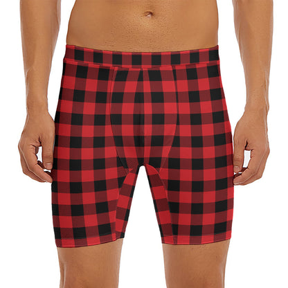 Red And Black Buffalo Check Print Men's Long Boxer Briefs