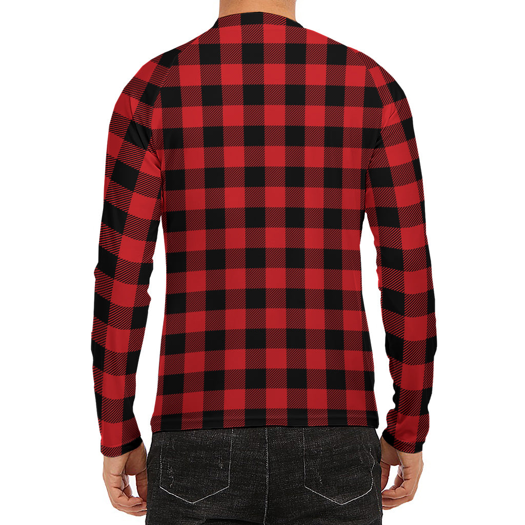 Red And Black Buffalo Check Print Men's Long Sleeve Rash Guard