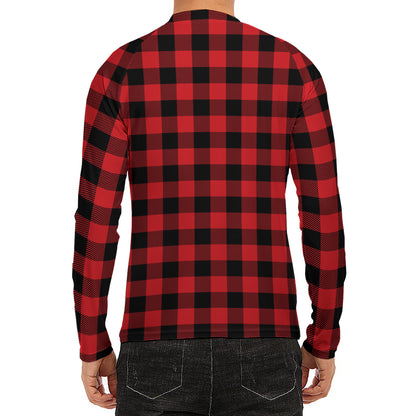 Red And Black Buffalo Check Print Men's Long Sleeve Rash Guard