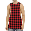Red And Black Buffalo Check Print Men's Muscle Tank Top