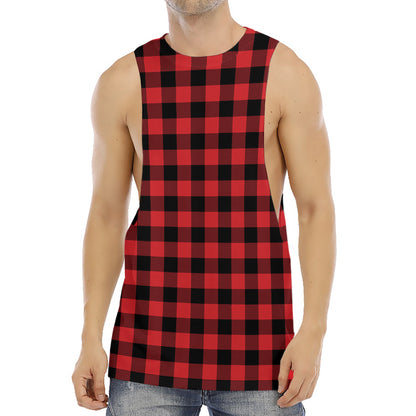 Red And Black Buffalo Check Print Men's Muscle Tank Top
