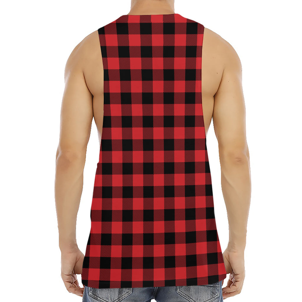 Red And Black Buffalo Check Print Men's Muscle Tank Top