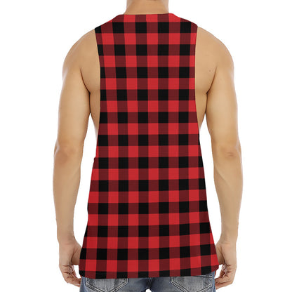 Red And Black Buffalo Check Print Men's Muscle Tank Top