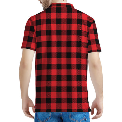 Red And Black Buffalo Check Print Men's Polo Shirt