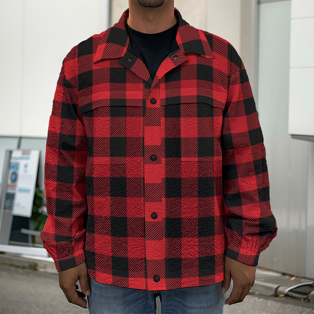 Red And Black Buffalo Check Print Men's Shirt Jacket