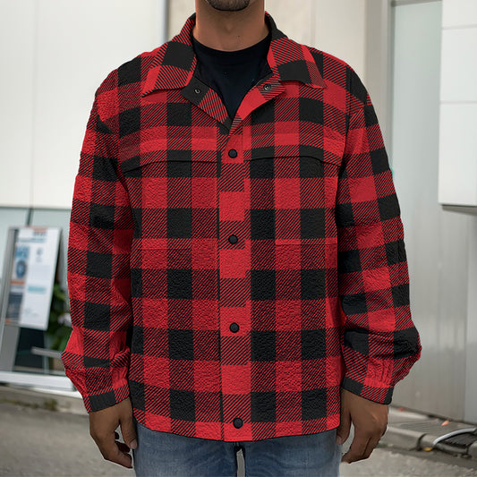 Red And Black Buffalo Check Print Men's Shirt Jacket