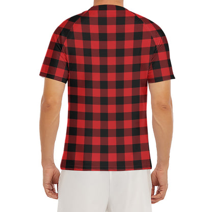 Red And Black Buffalo Check Print Men's Short Sleeve Rash Guard