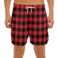 Red And Black Buffalo Check Print Men's Split Running Shorts